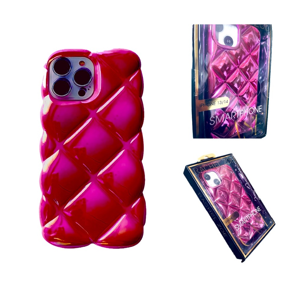 Iphone 13 14 case diamond pattern pink magenta new in box glossy shockproof